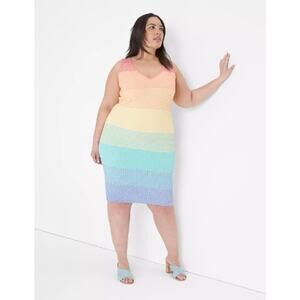Lane Bryant Rainbow Pride V Neck Sweater Dress NWT